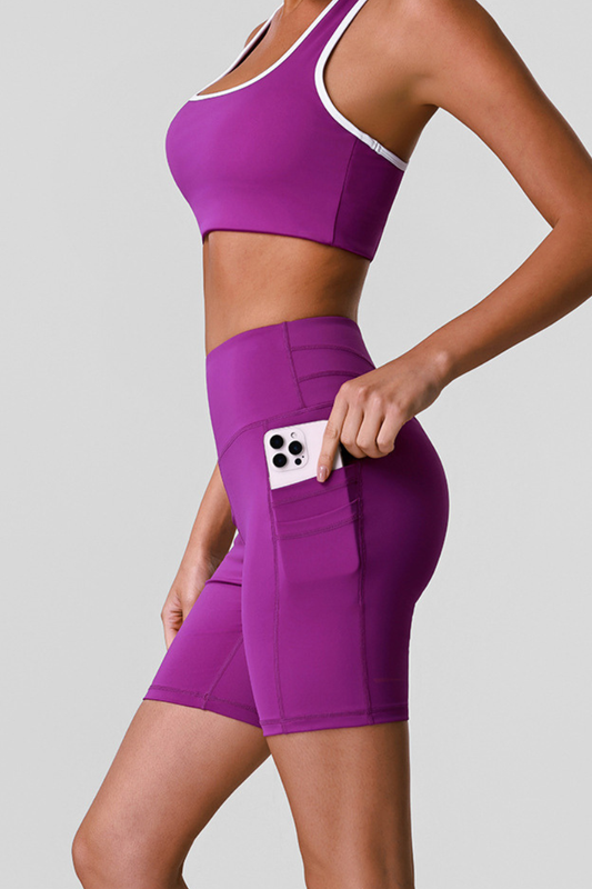 Women Colorblock Square Neck Side Pocket Sports 2-Piece Sets