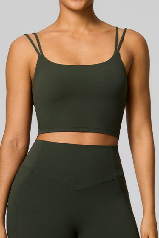 Women's Athletic Double Thin Strap Twist Back Yoga Bra