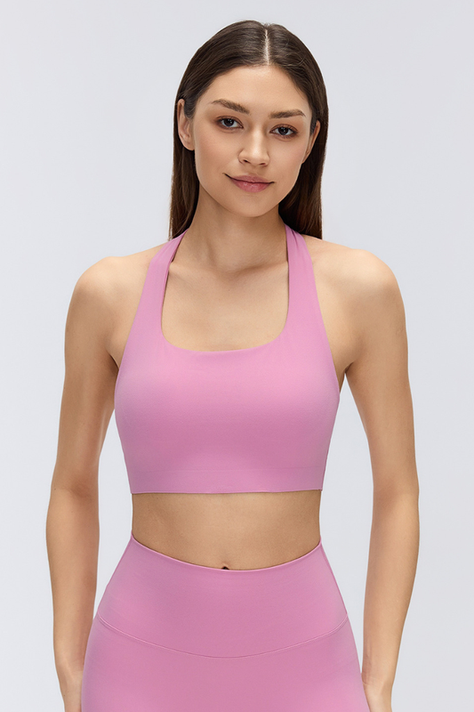 Women's Halter Stretch Removable Pads Solid Sports Bra