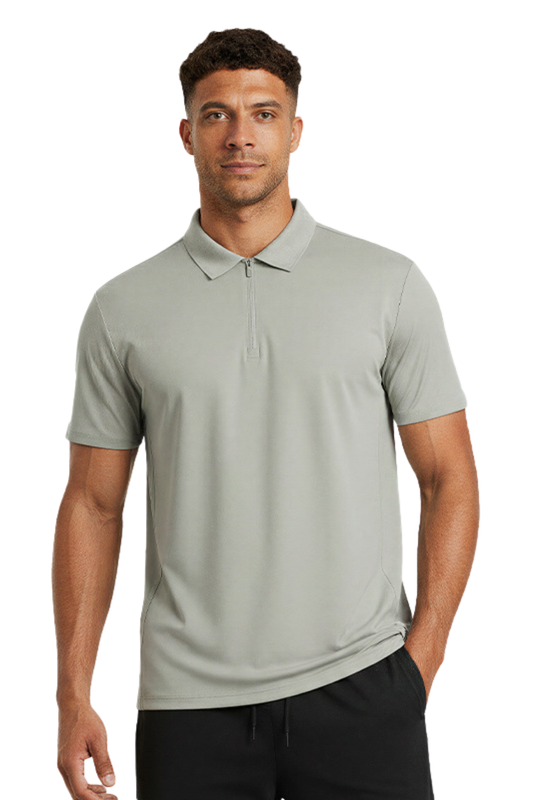 Men's Lightweight Polo Collar Half-zip Short Sleeve T-shirt
