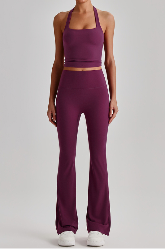 Women's Brushed Halter Tank Top & Yoga Flared Pants Set