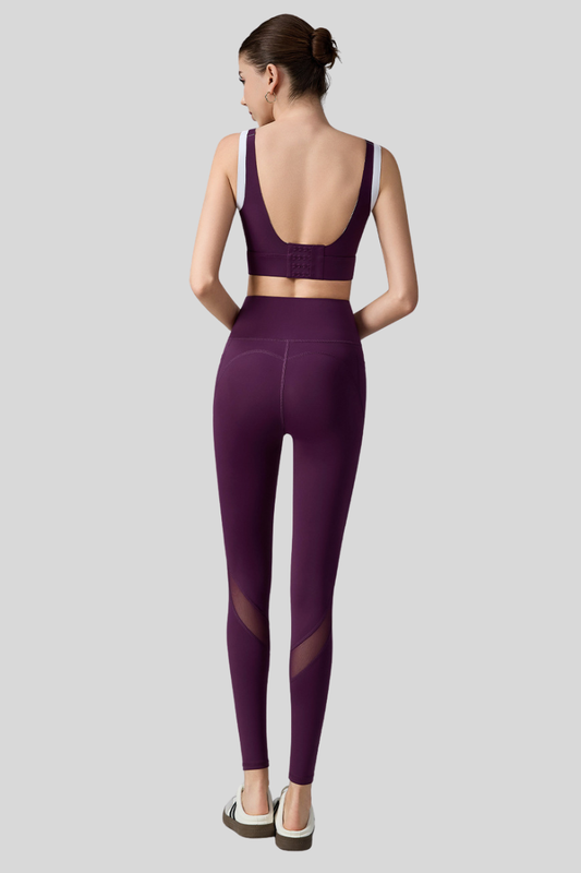 Women's Athletic Set:Color-Block Bra And Mesh-Panel Leggings