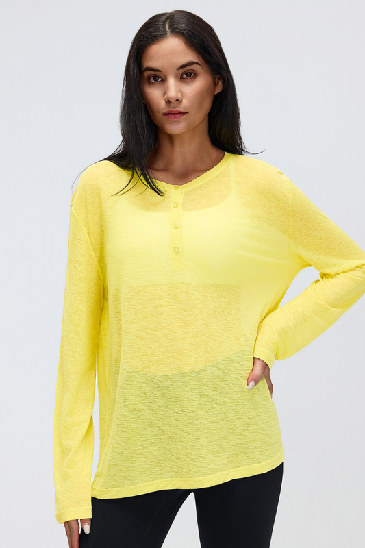 Women's 95g Ultra Light Button Placket Oversized Yoga Top