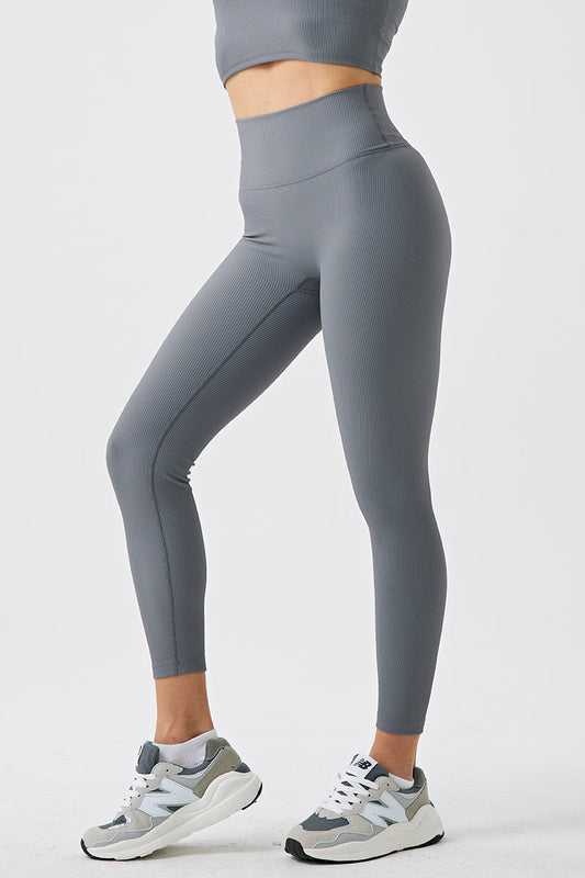 Women Ribbed Eco-Friendly Recycled Beauty Stripe Hip Lifting Tummy Tuck High Waisted Sports Fitness Yoga Leggings