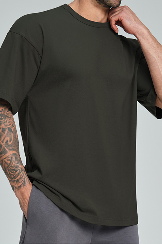 Men's Summer Organic Cotton Loose Crew Neck Solid T-Shirt