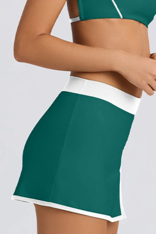 Women's Contrast High-Waist Split Skort with Built-In Shorts