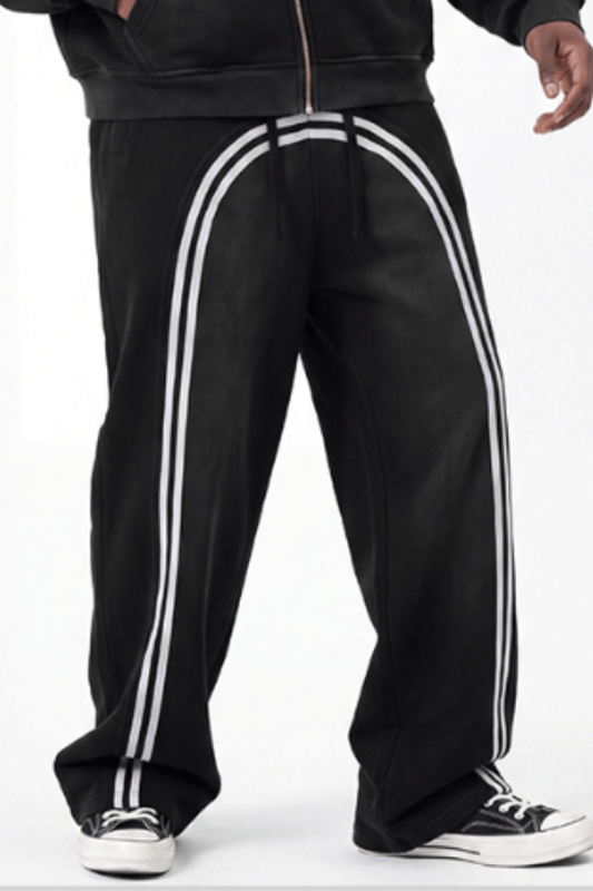 Unisex Fall Washed Fleece Contrast Loose Fit Sweatpants