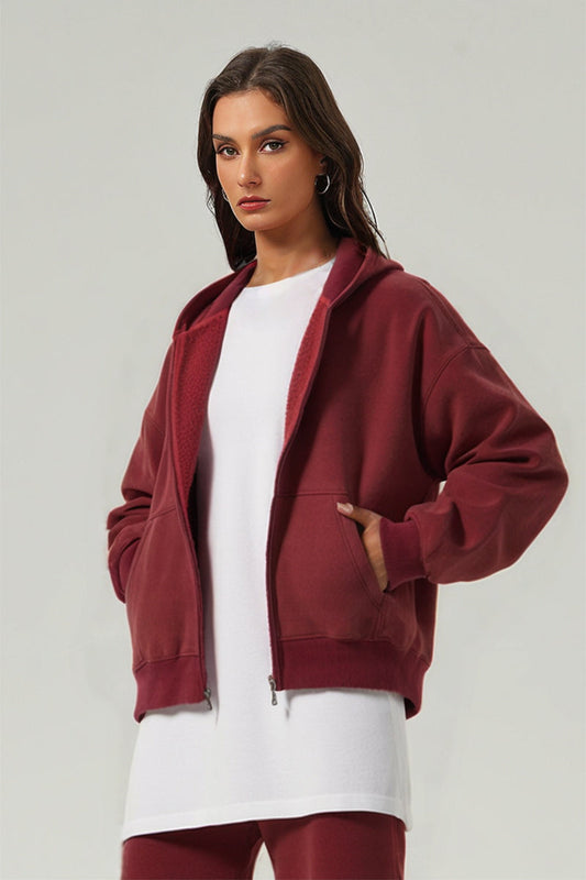 Unisex Boxy Double-Zipper Fleece Jacket Streetwear