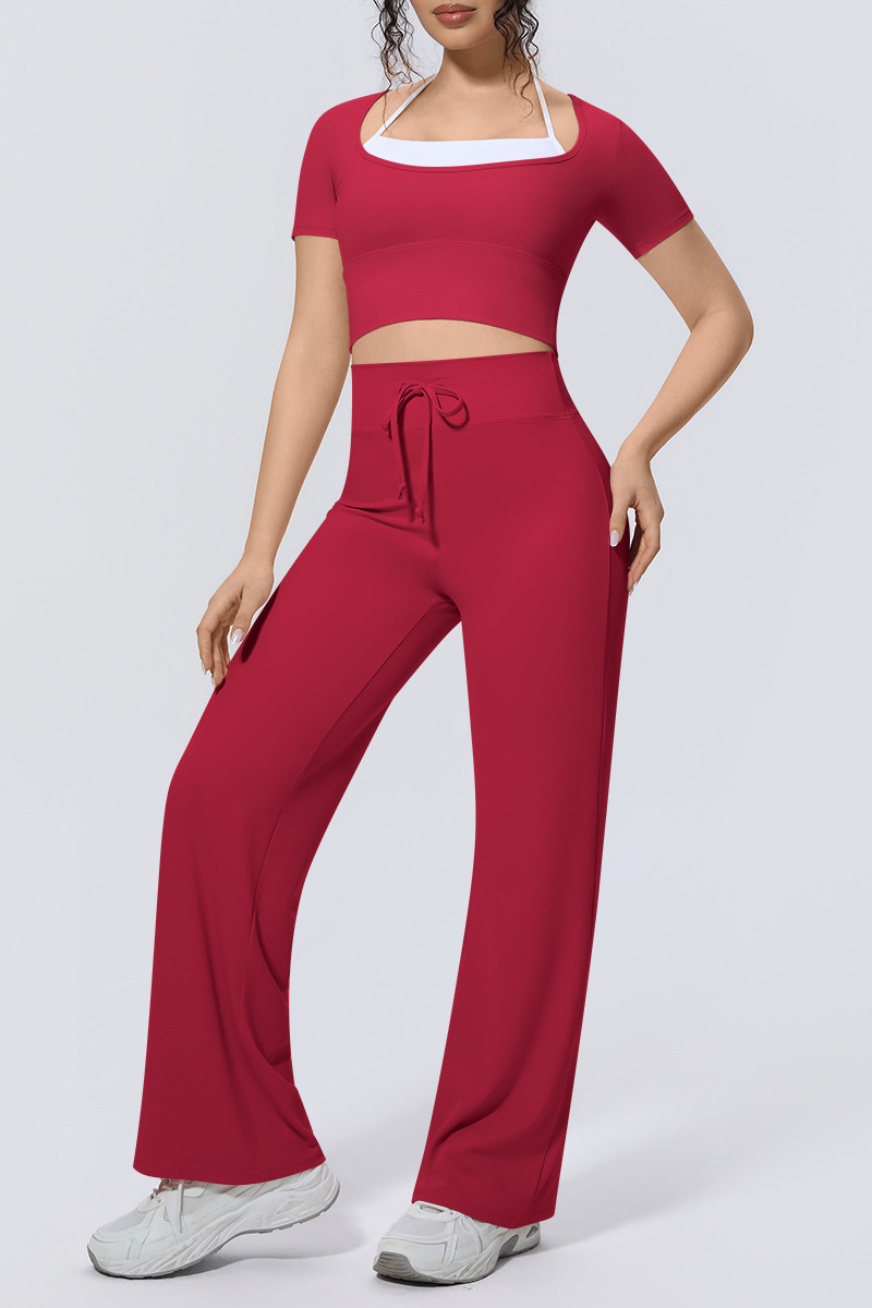 Women's Athletic Sets:Cropped T-shirt And Straight Leg Pants