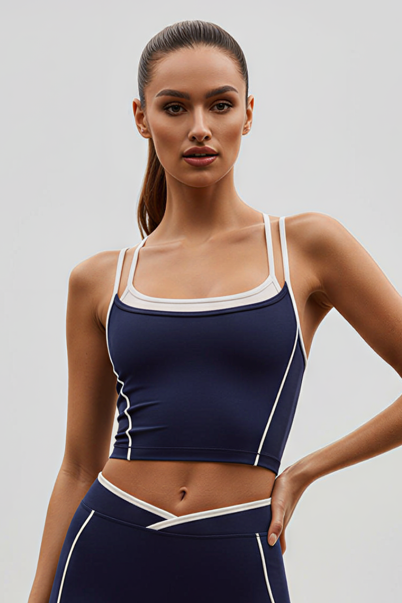 Women Nude Sense Fake Two Color Contrast Sports Tank Top
