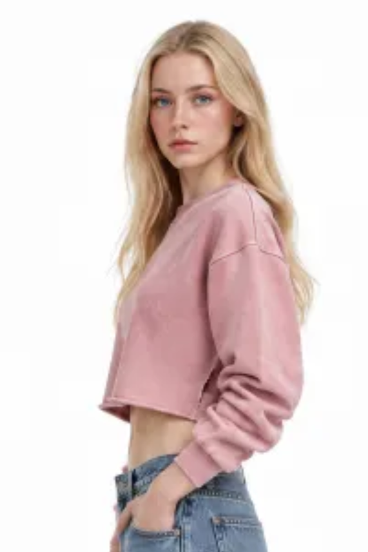 Women's Fall 100% Cotton Cropped Distressed Sweatshirt