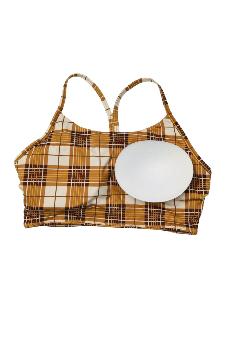 Women's Checkered Print U-neck Halter-style Sportbra