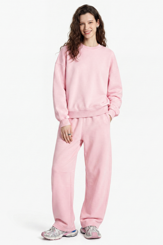 Women's Fall 100% Cotton Set:Solid Pullover And Sweatpants