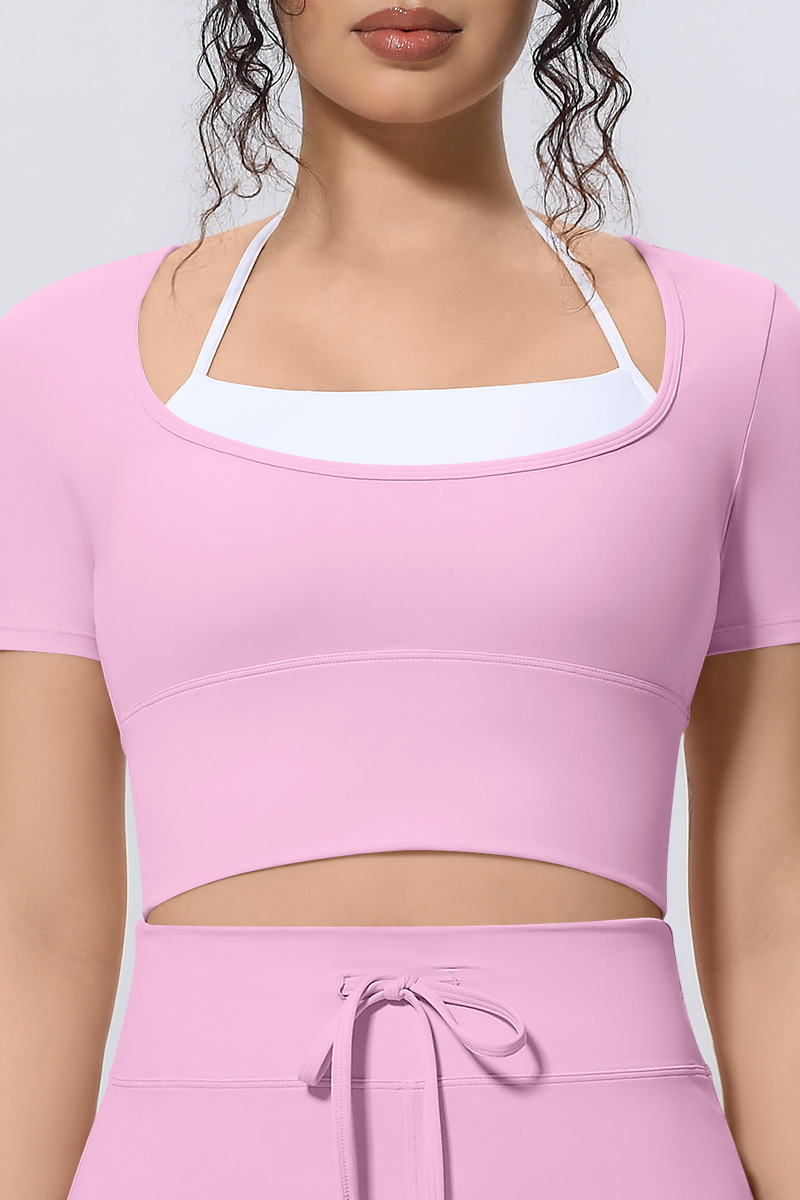 Women Athletic Fake Two Color Block Cropped Halter T-shirt