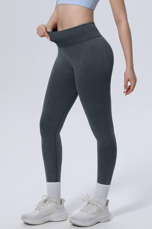 Women's Athletic Seamless Washed Pleated Yoga Leggings