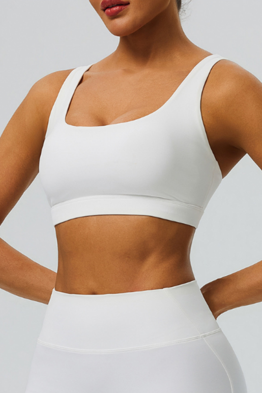 Women's Athletic U-neck Wide Strap Adjustable Solid Yoga Bra