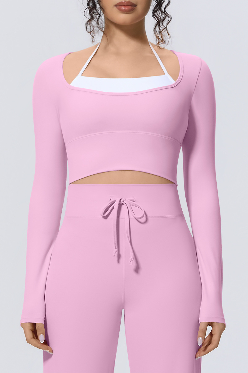 Women Fake Two Color Block Cropped Long Sleeve T-shirt