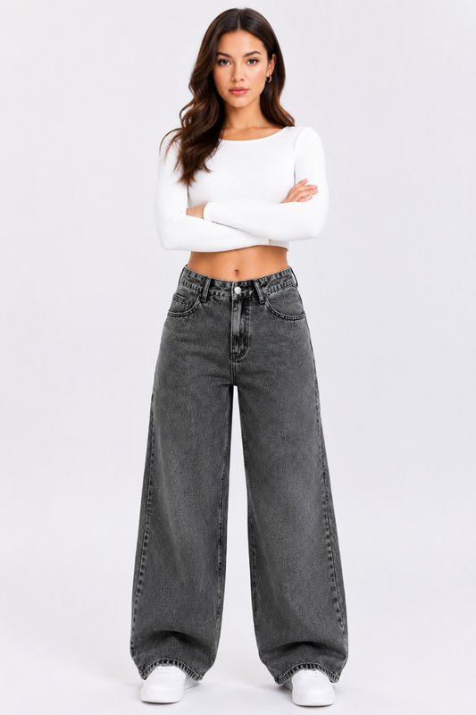 Women's High Waist Straight Jeans with Elastic Back Waist