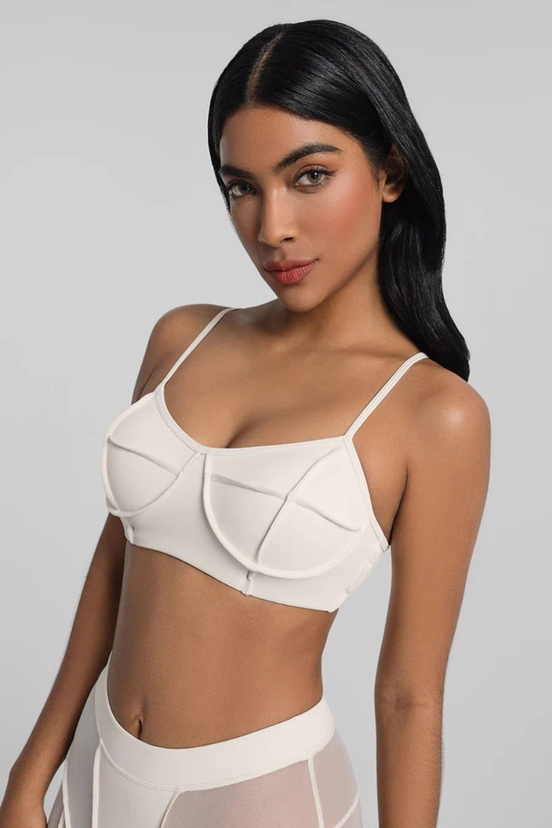 Women's Adjustable Strap Padded Seam Detail Sports Yoga Bra