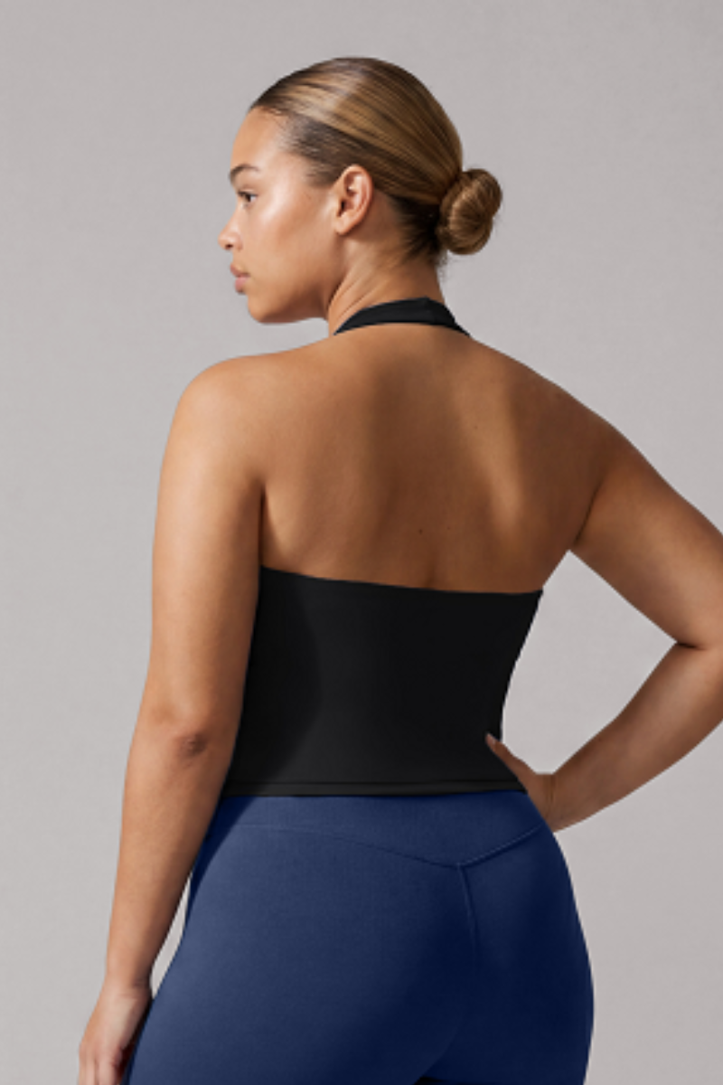 Plus Size Women's Halter Ruched V-Neck Sports Tank Top
