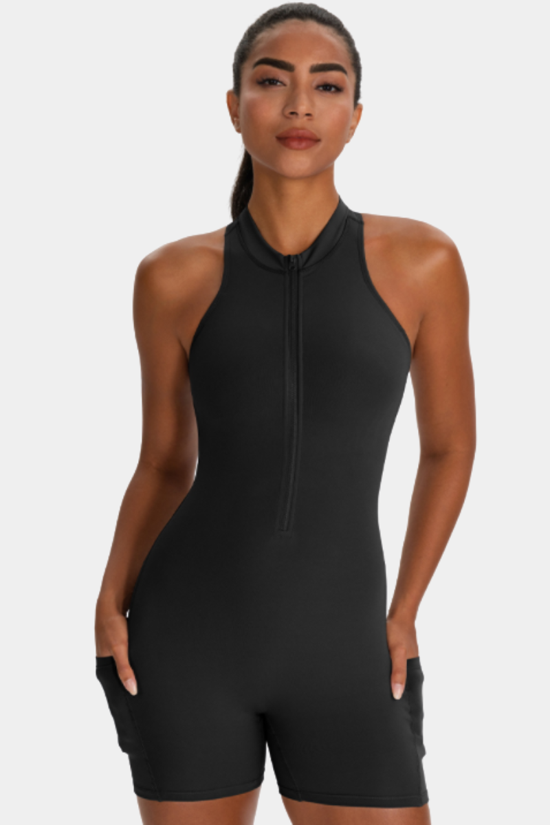Women's Hollow Out Pocket Pleated Buttocks Lift Jumpsuit