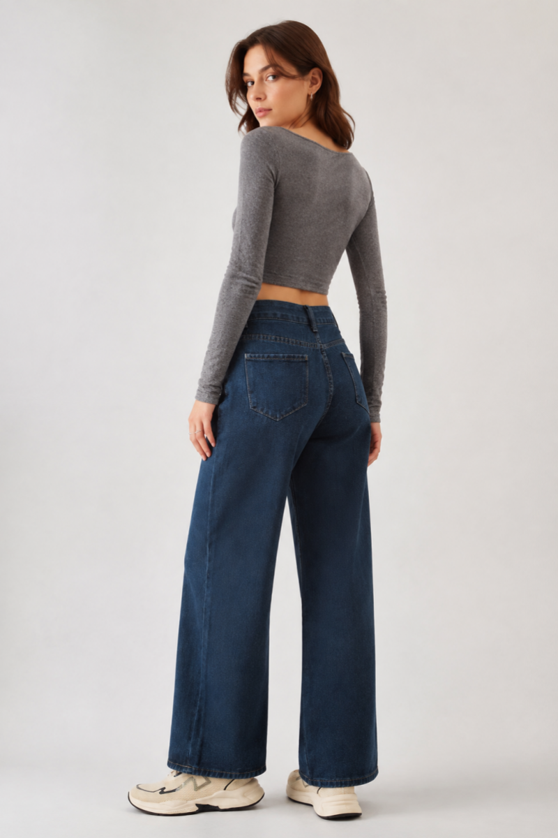Women's High Waist Relaxed Straight Wide Leg Jeans