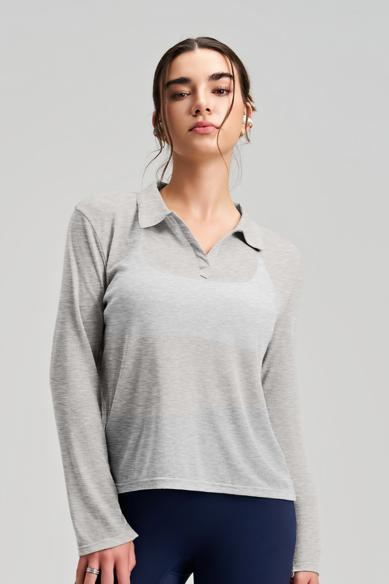 Women's Comfortable Breathable Polo Collar Long Sleeve Top