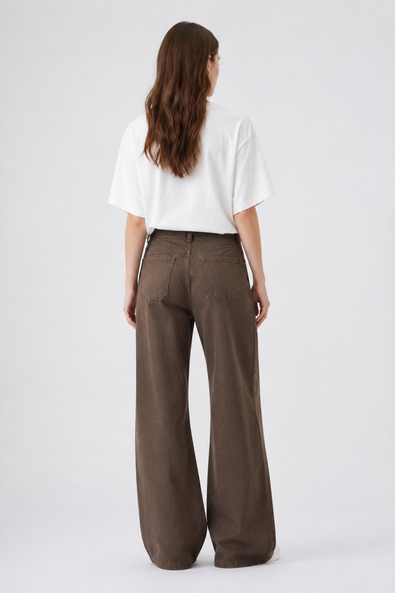 Women's Fall Non-Stretch Brown Loose Fit Wide Leg Jeans