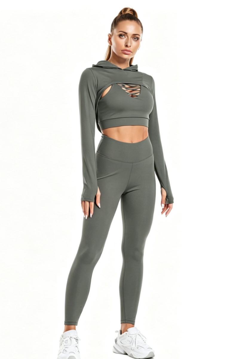 Women's 3 Piece Yoga Set:Cropped Cover Up & Bra& Leggings