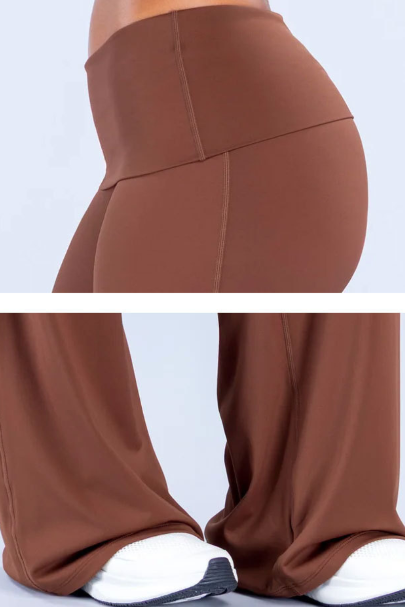 Women's Athletic Fold Over Solid Yoga Wide Leg Pants
