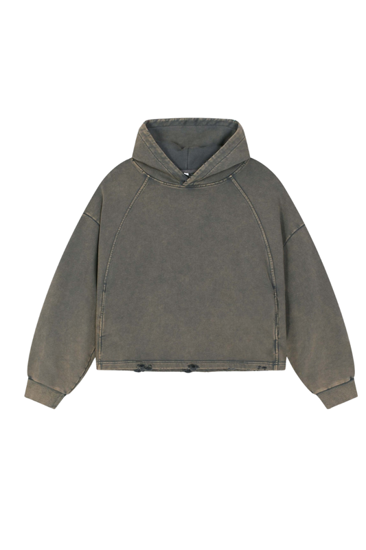Unisex Fall Vintage Washed Raw Hem Crop Boxy Hoodie
