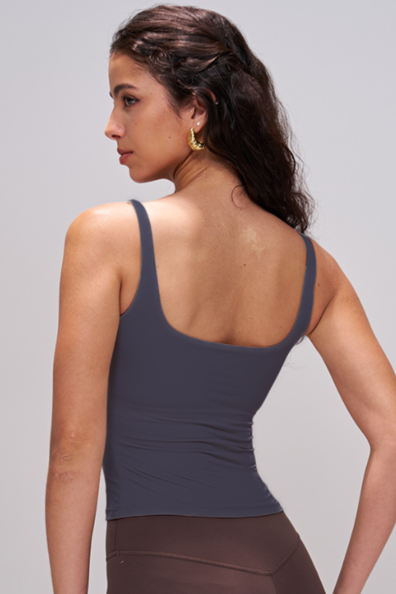 Women's Athletic Square Neck Slim Fit Wide Strap Tank Top