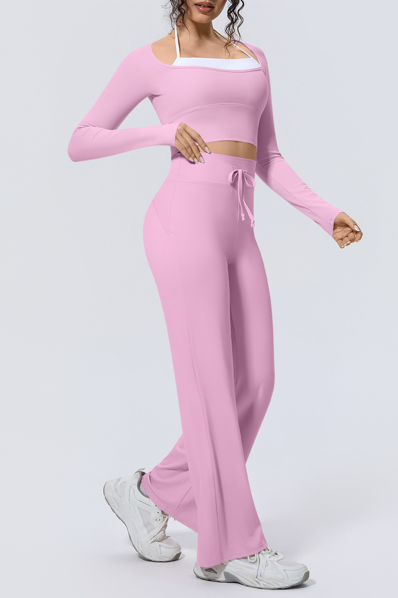 Women Sets:Cropped Long Sleeve T-shirt And Straight Leg Pant