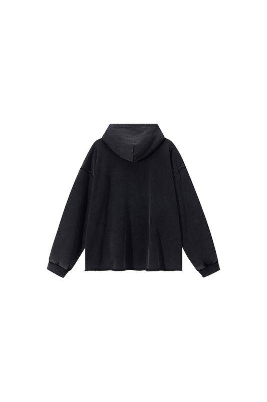 Unisex Fall Winter 100% Cotton Washed Frayed Hem Hoodie