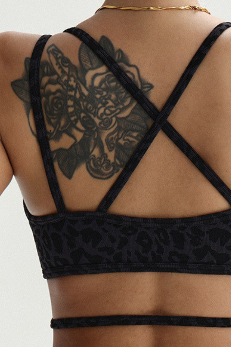 Women's Leopard Print Crisscross Strap Back Sports Bra