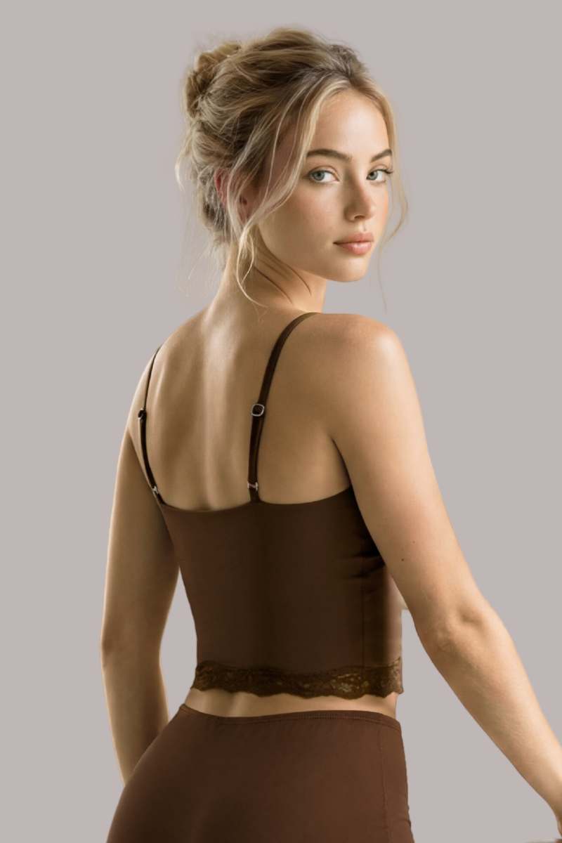 Women's Lace V-Neck Thin Strap Crop Pilates Top with Lace