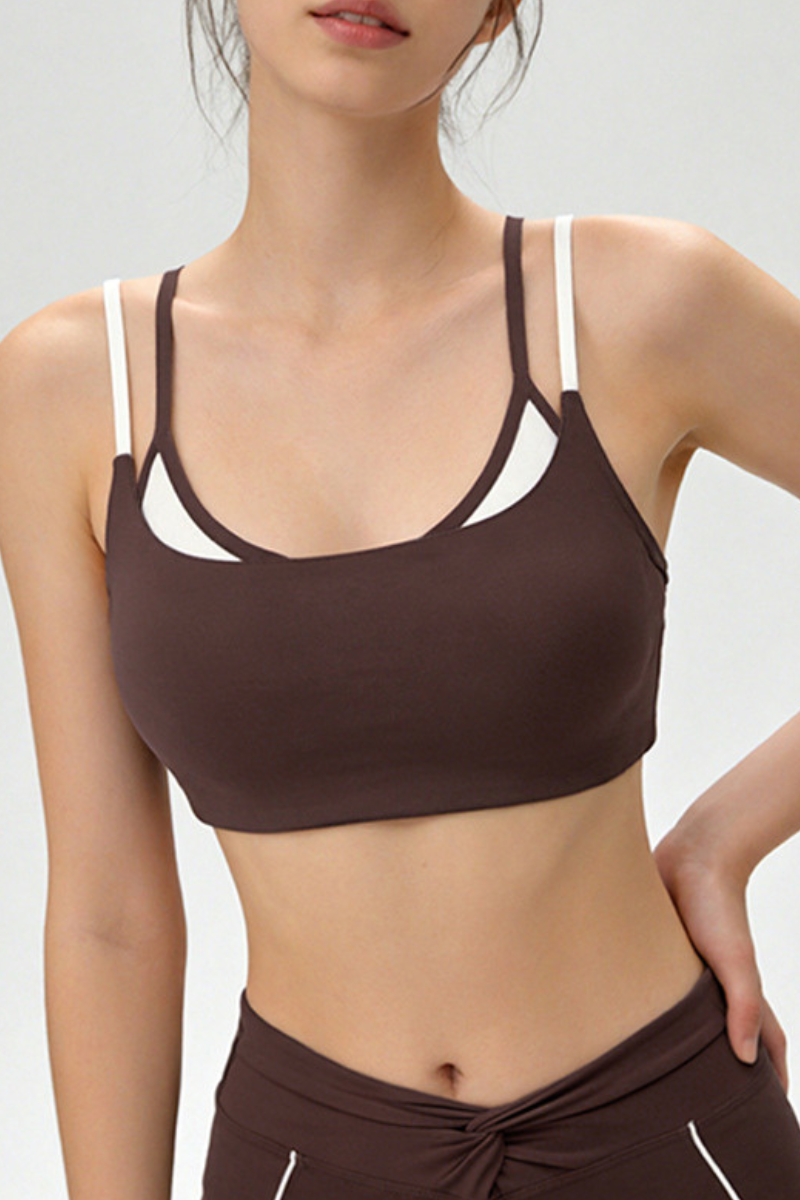 Women's Color Block Twist Back Removable Pad Yoga Sports Bra