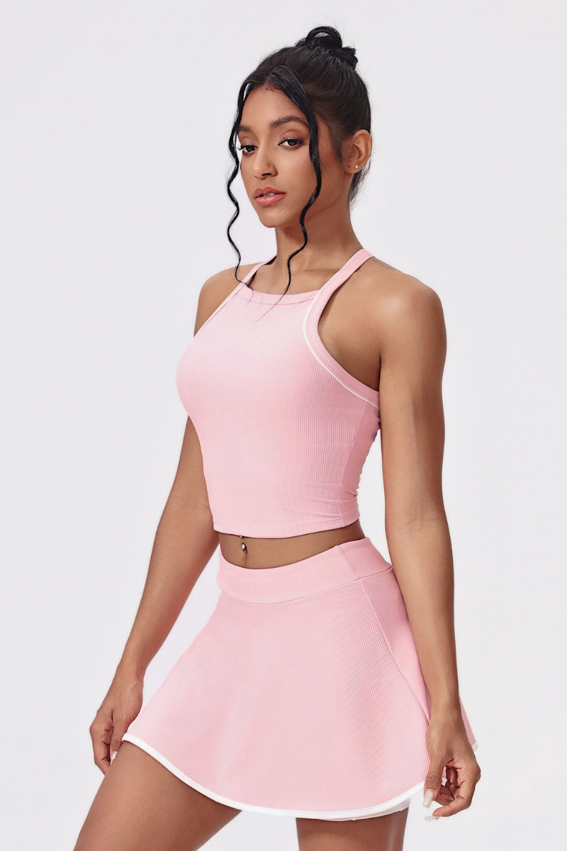 Women's Athletic Tennis Sets:Cropped Tank Top And Skirt