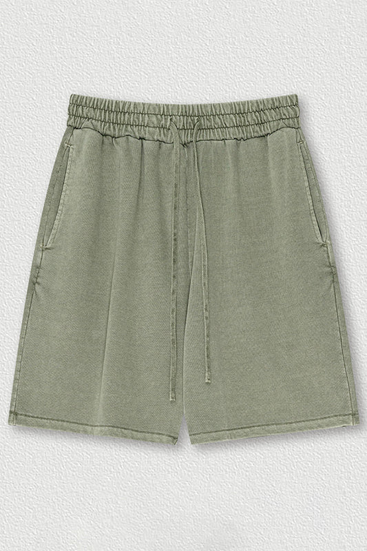 Indigo Washed Cotton Casual Shorts - Men's Loose Fit 5-Inch Sweatpants