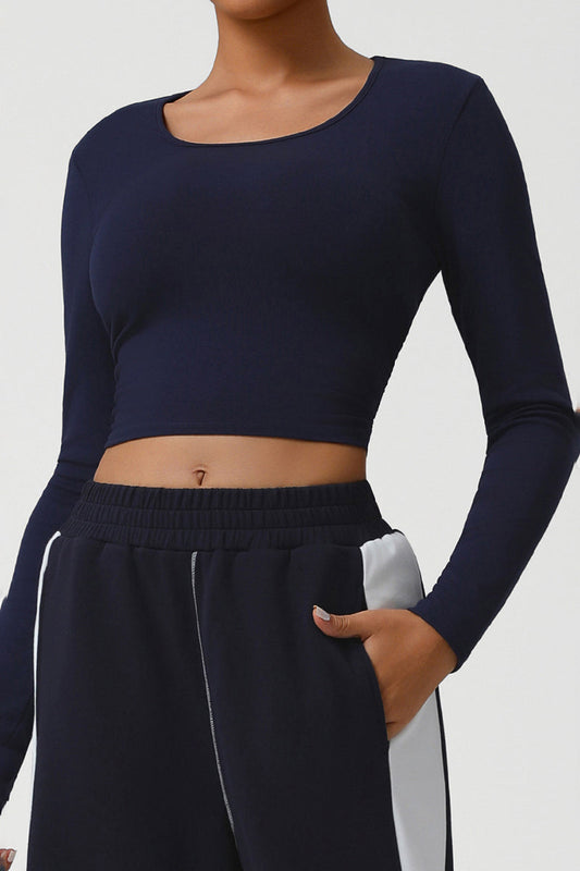 Women Ribbed Cropped Long-Sleeve Workout Top