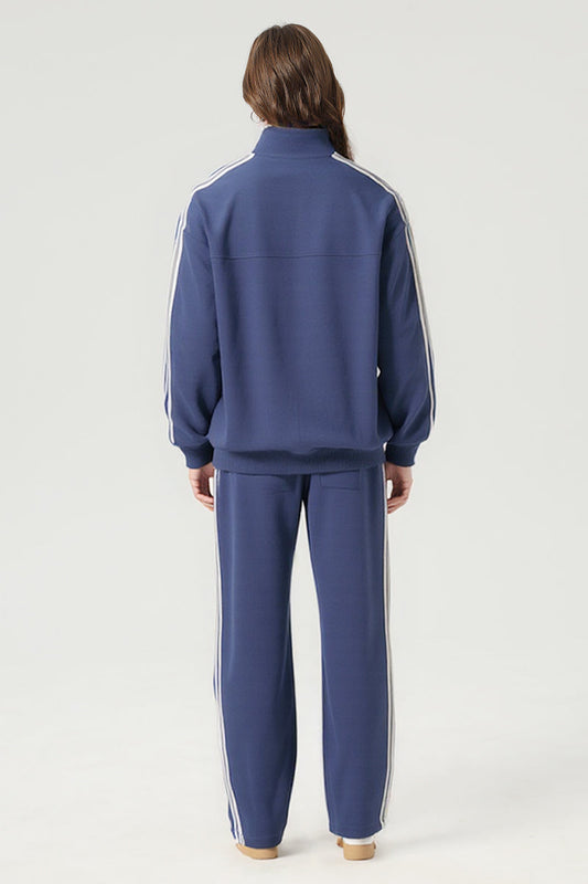 Unisex Stand-Collar Striped Sport Jacket and pants