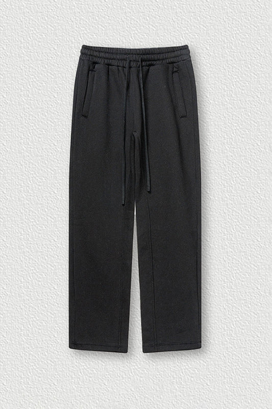 Solid Color Fleece-Lined Sweatpants - Winter Thermal Straight Leg Pants
