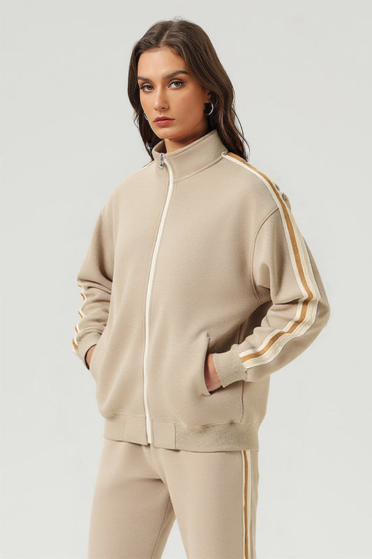 Unisex Casual Loose Fit Striped Athletic Jacket