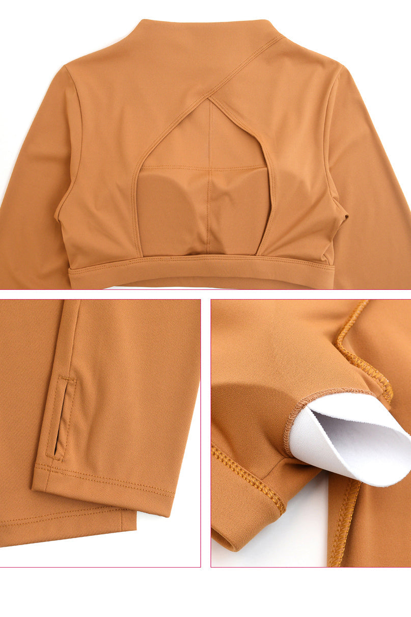 Thumb Hole Backless Long Sleeve Fitness Crop Tops