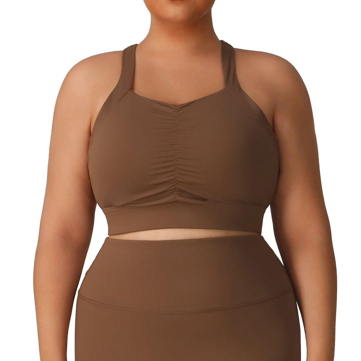 Plus Size Women Front Pleated  Racerback Sports Bra