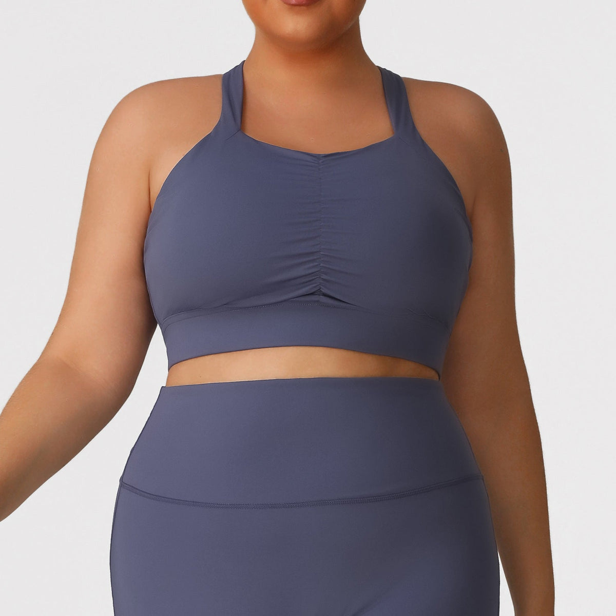 Plus Size Women Front Pleated  Racerback Sports Bra