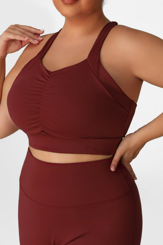 Plus Size Women Front Pleated  Racerback Sports Bra