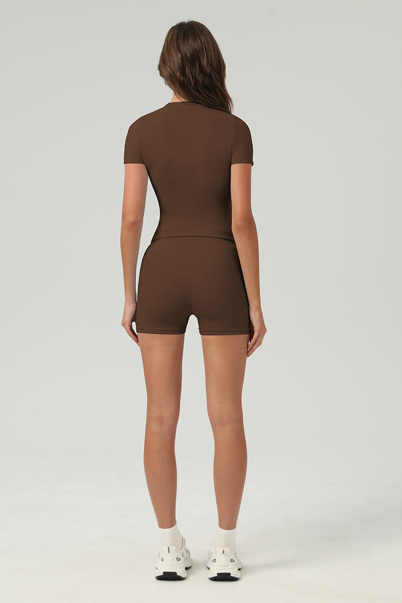 Women Slim-Fit Naked-Feel Quick-Dry Yoga Set: Classic Tee & Elastic Shorts