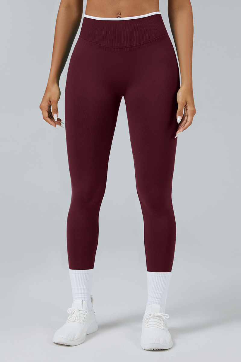 Women's Color Contrast Trim Seamless High Waist Yoga Leggings