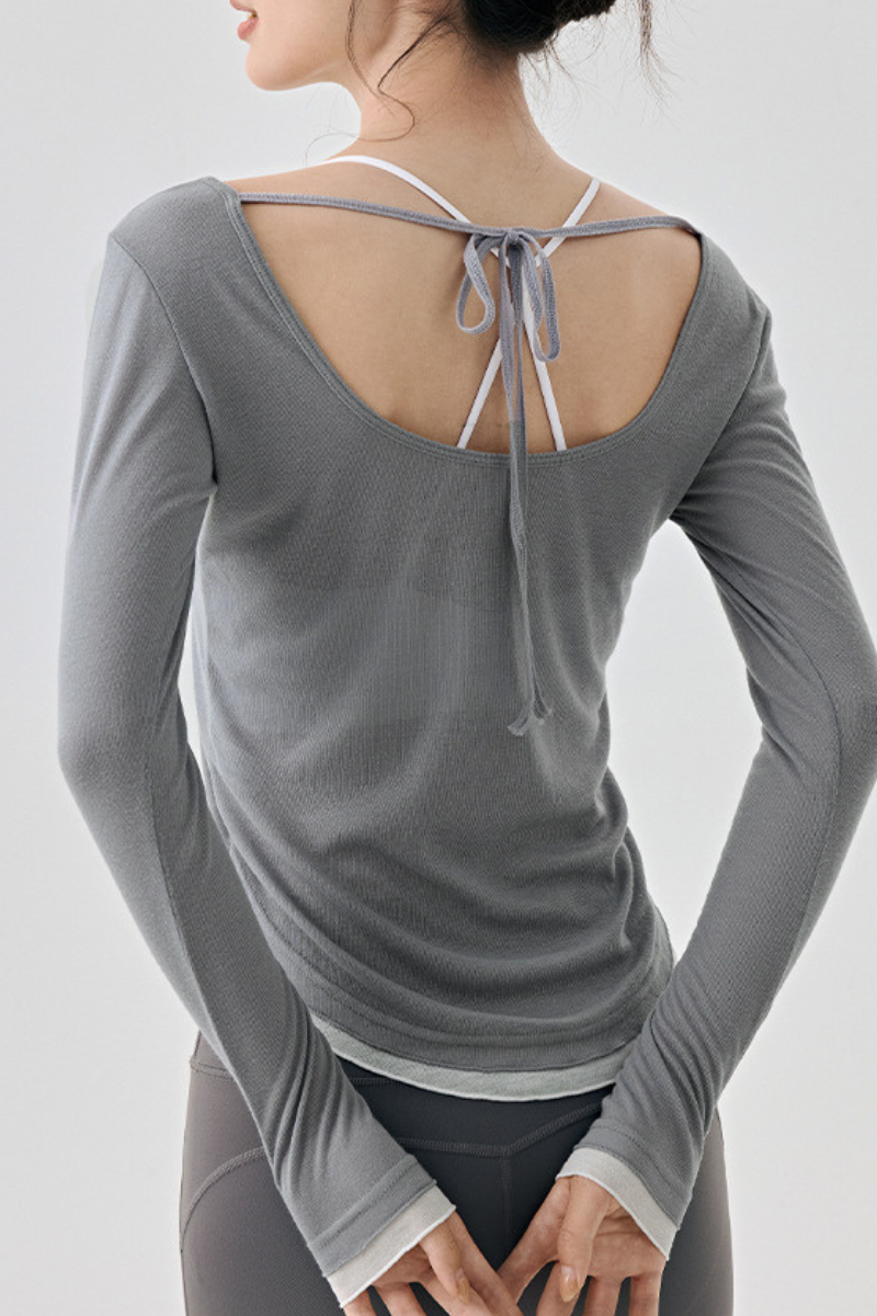 Women Spring Color-Block Dip Hem Breathable Long Sleeve Top